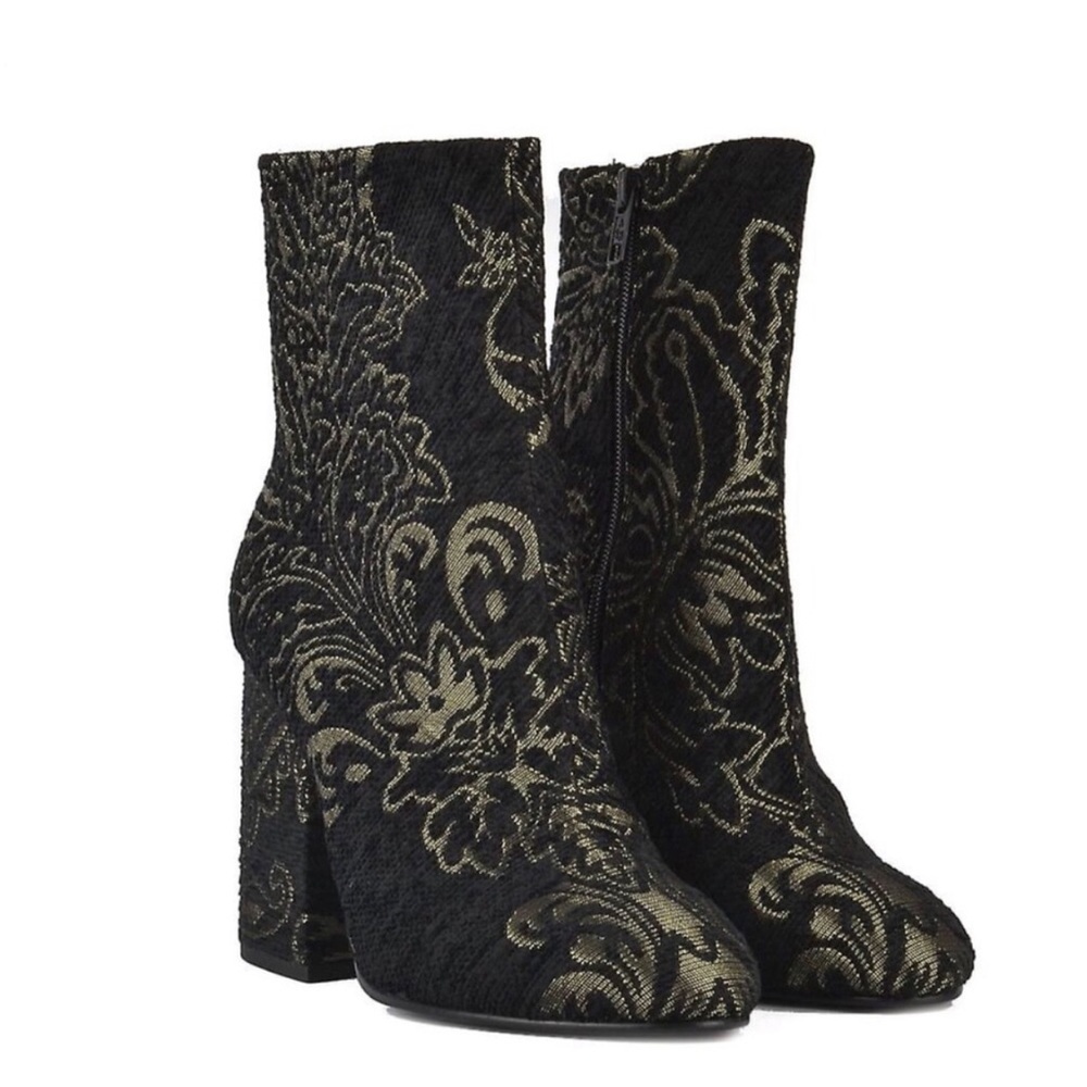 Ash Fedora Black Gold Embroidered Leather Sole High Ankle Boots 38 EU 7-7.5 US